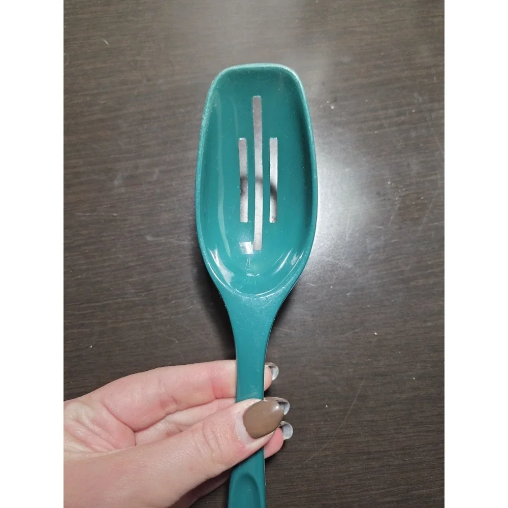 Vintage Foley #1 Green Nylon Plastic Slotted Spoon 11